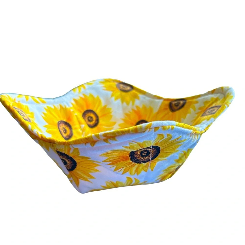 Hand Crafted Colorful Floral Sunflowers Trinket Bowl Basket Bin Colorful Fabric